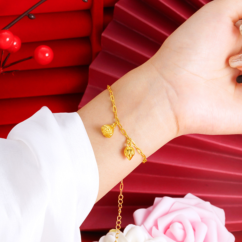 Oro Lotus pulsera de loto estilo chino joyería auspiciosa aleación de cobre pulsera elegante de las mujeres Venta caliente suministro directo de fábrica