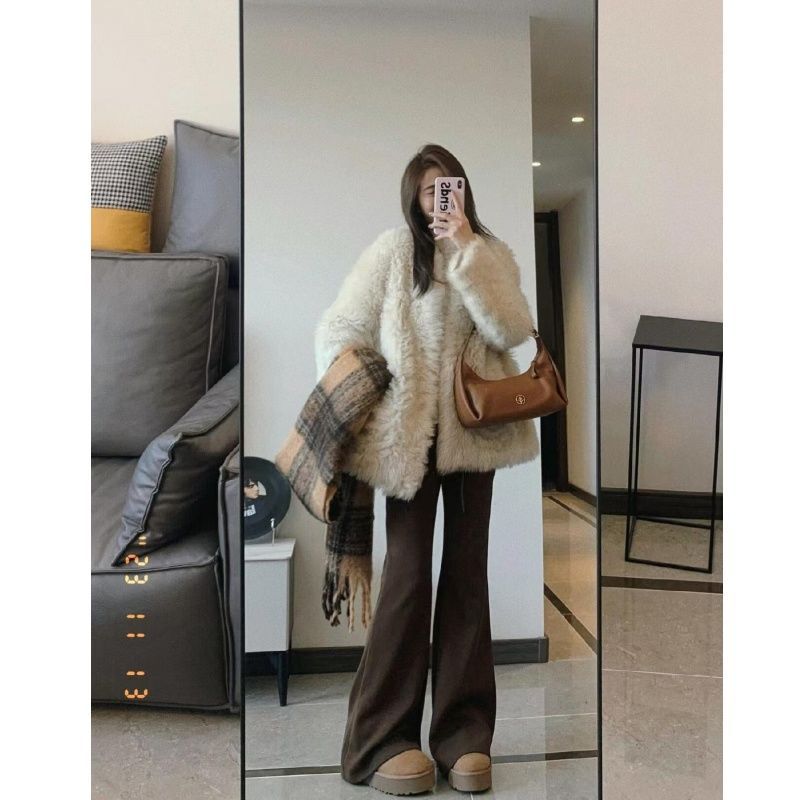 175 Tall Ladded Maillard fleece-lined Flared Pants Women's Slim Look Straight Hanging Yoga Sports Pants 175 Tall Ladded Maillard fleece-lined Flared Pants Women's Slim Look Straight Hanging Yoga Sports Pants