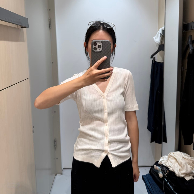 Cs Women's Standard Fit Hollow-Out Knit Short-Sleeve Cardigan in Ivory Color, 2026 Summer New Arrival 1327023001
