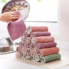 Kitchen double-sided microfiber cloth, highly absorbent and hairless, thick and large coral velvet dishwashing cloth, household cleaning towel