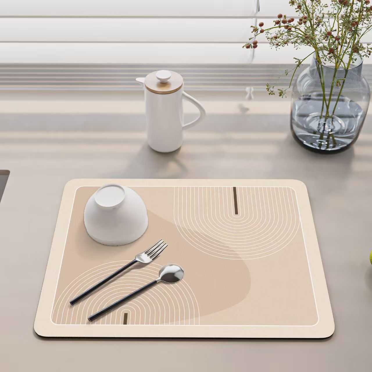 Alfombra absorbente de cocina estilo nórdico, tapete de diatomea antideslizante para mesa o encimera, aislante y de secado rápido