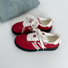 德训鞋女2025年新款春季小白鞋百搭蕾丝板鞋休闲平底单鞋远波6083