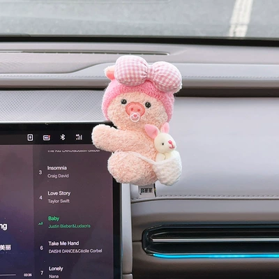 Car ornaments – Car Interior Decoration - bowknot-1-little-pink-pig-doll-with-glue