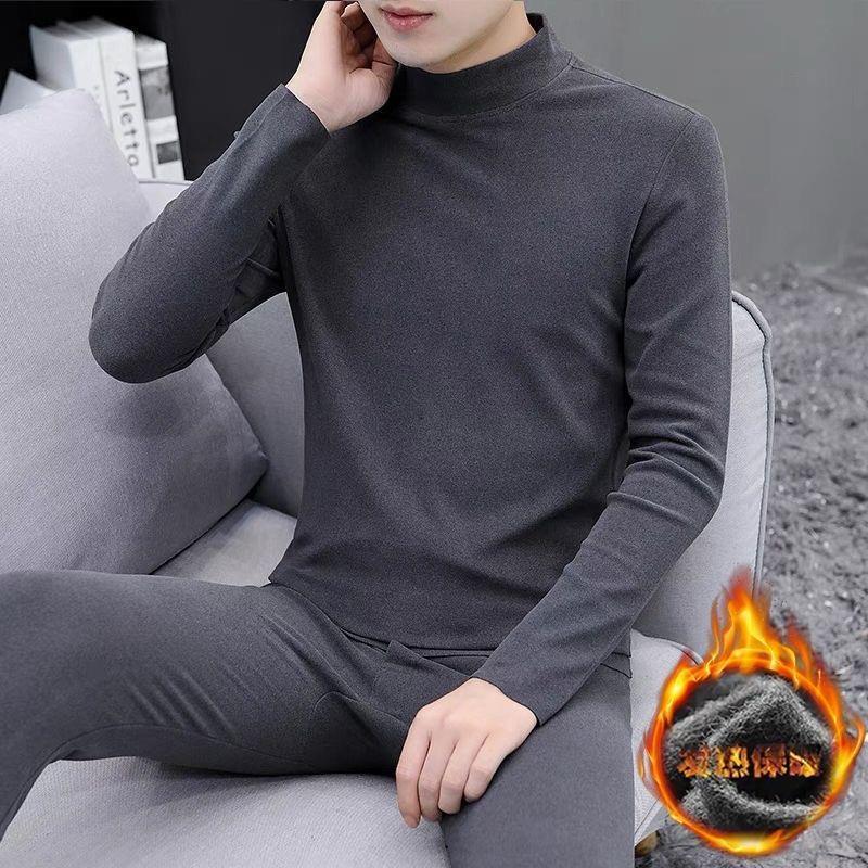 Constant temperature heating and warmth, thickened woolen thermal underwear set for men, size 37, slim fit, cotton undershirt, base layer, and underwear.