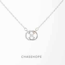 轻奢双C圆环锆石项链女时尚锁骨链小众设计感高级感纯银气质项饰