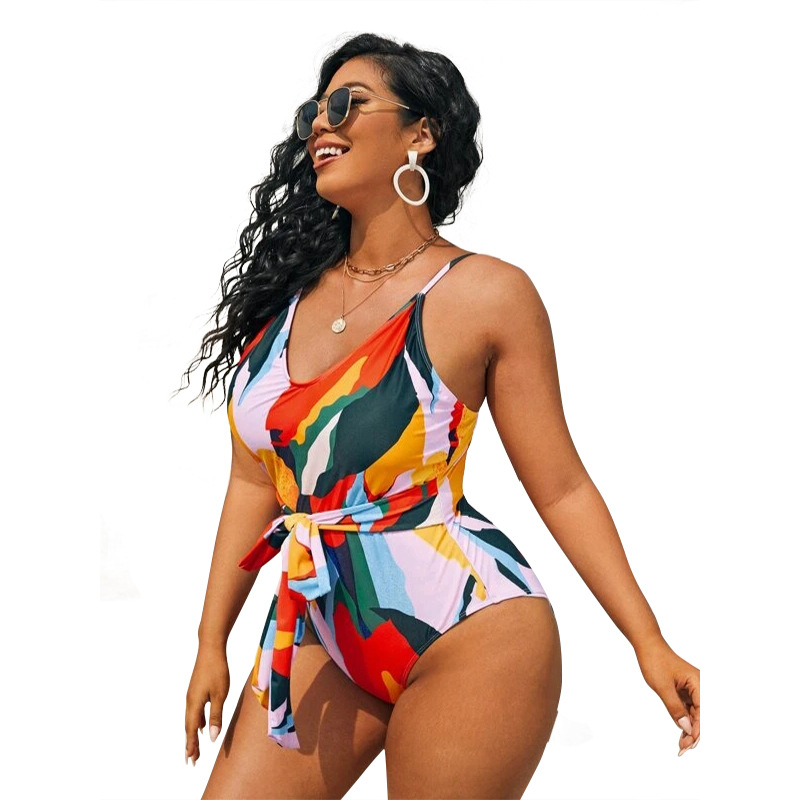 sexy plus size color matching one-piece sling bikini swimsuit NSVNS117555