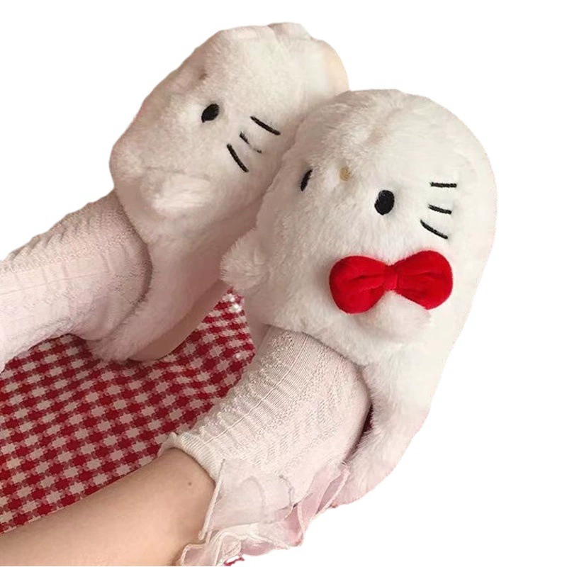 Хлопковые тапочки с милым котом, утолщенные женские осенне-зимние нескользящие домашние хлопковые тапочки для общежития, популярные теплые тапочки для девочек