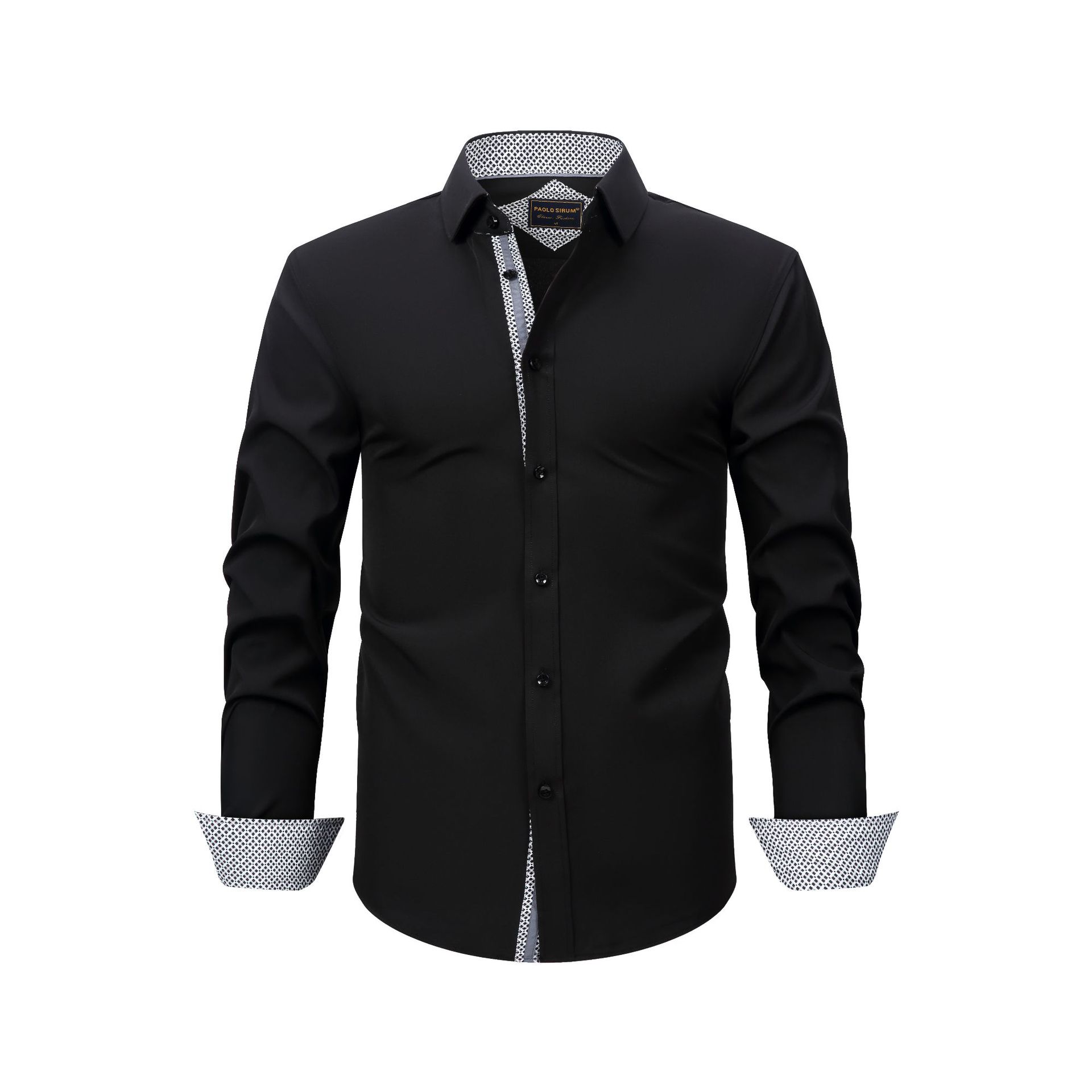 Camicia da uomo a maniche lunghe elasticizzata a quattro lati con risvolto, taglia europea, casual, coordinata, da uomo_voghion.com