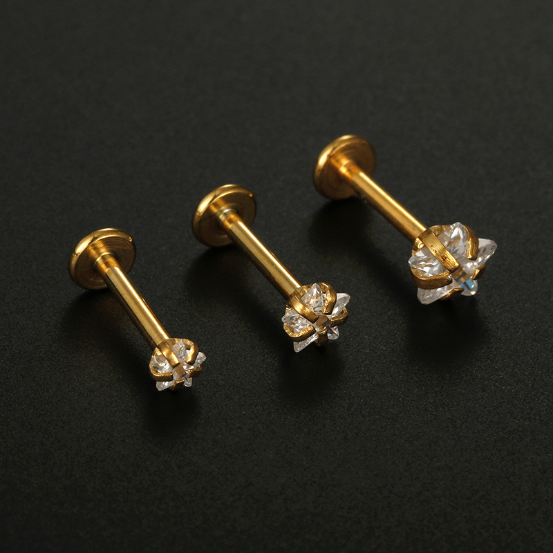 Fashion Star Stainless Steel Plating Zircon lip stud 1 Piece