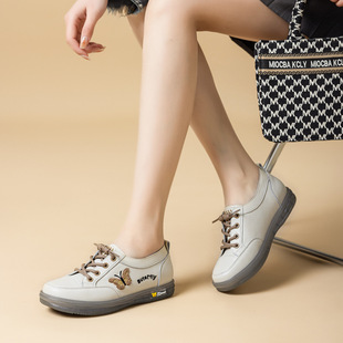 Women's Genuine Leather Shoes with Soft Cowhide Soles, 2025 Spring and Autumn New Casual White Slip-On Versatile Women's Flats, Large Size