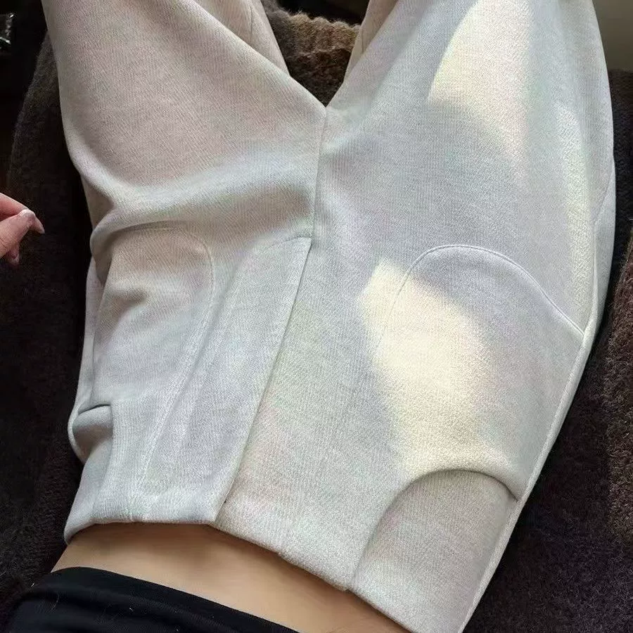 2024 осень и зима узкая версия широкие брюки женские с высокой талией плюс бархат высокого качества шерстяные брюки повседневные прямые брюки прилив