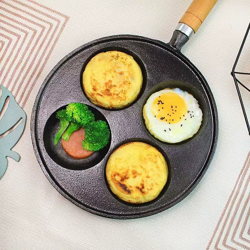 Cast iron round four-hole fried egg pan egg dumpling pot deepen egg burger pot uncoated breakfast pan egg burger mold