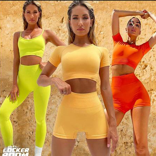 Autumn and winter European and American foreign trade seamless yoga clothing suspenders chest pad vest high waist yoga pants fitness clothing suit for women