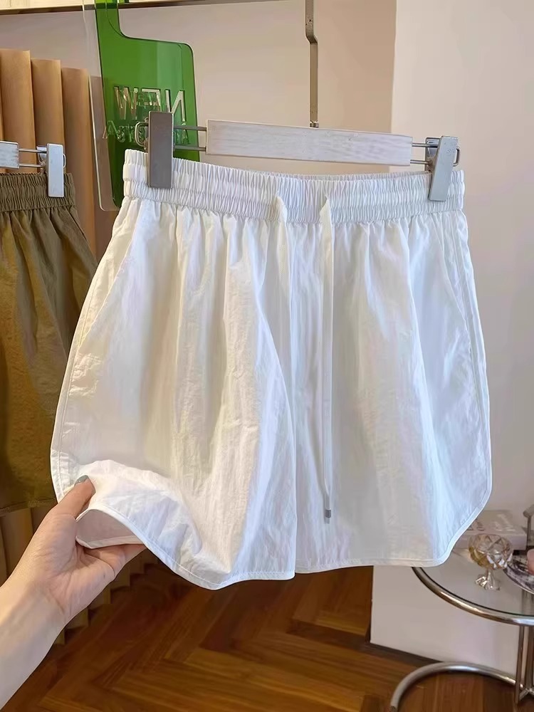 冰丝速干白色短裤女夏大码瑜伽热裤宽松休闲运动短裤松紧腰阔腿裤