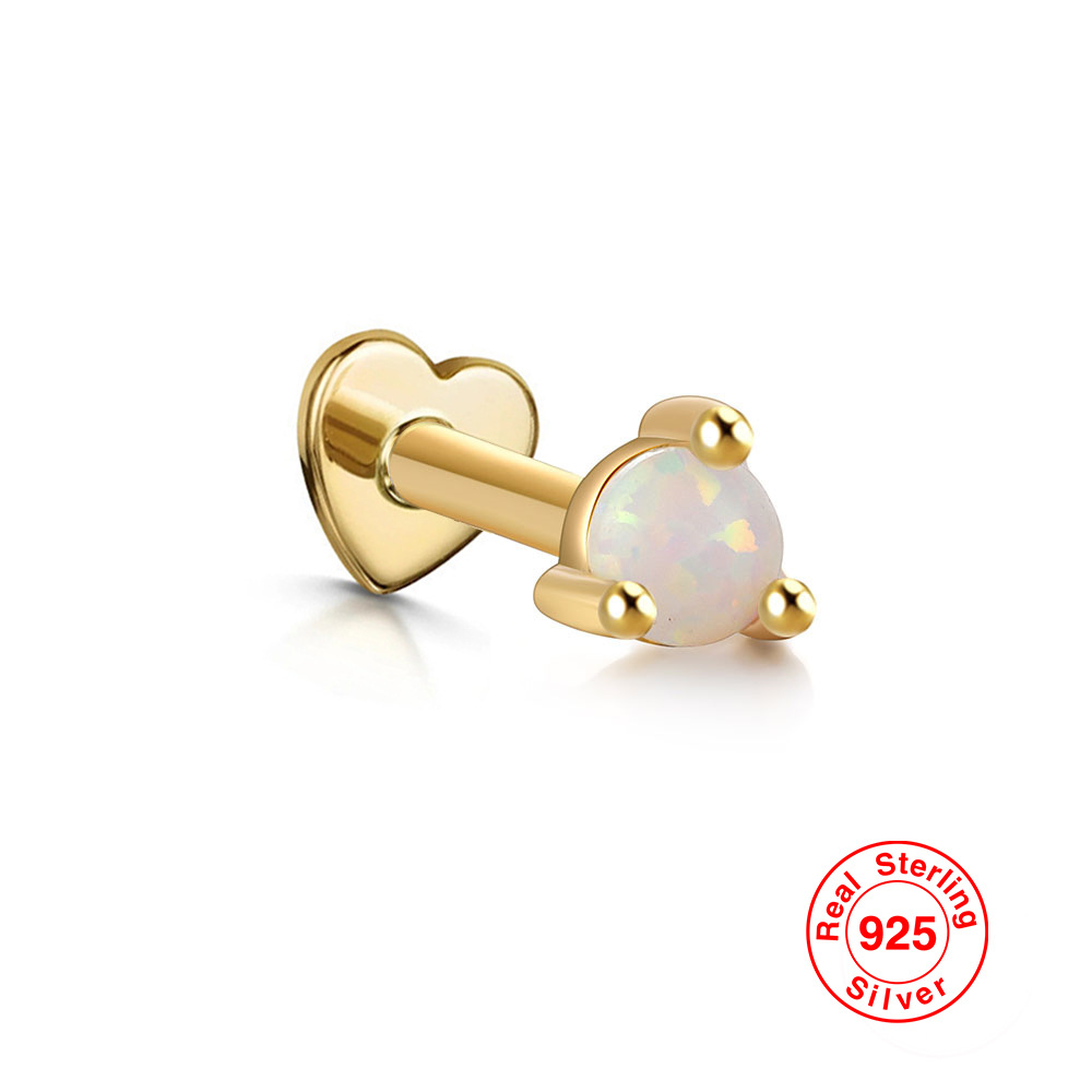 S925 plata esterlina ópalo diamante incrustado en forma de corazón hilo piercing oído hueso Stud Europea y Americana Venta caliente de alta calidad pendientes