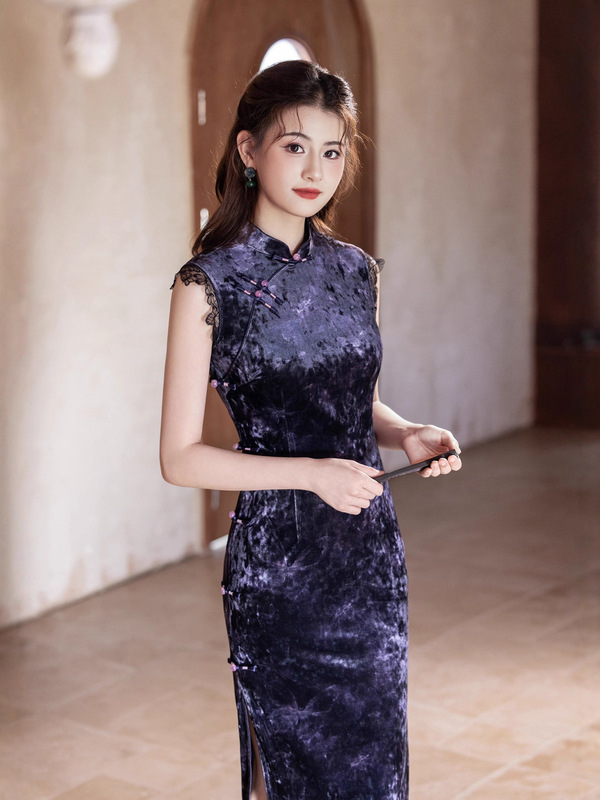 紫色无袖老上海复古民国风旗袍2025年秋季新款日常可穿气质高端女|undefined