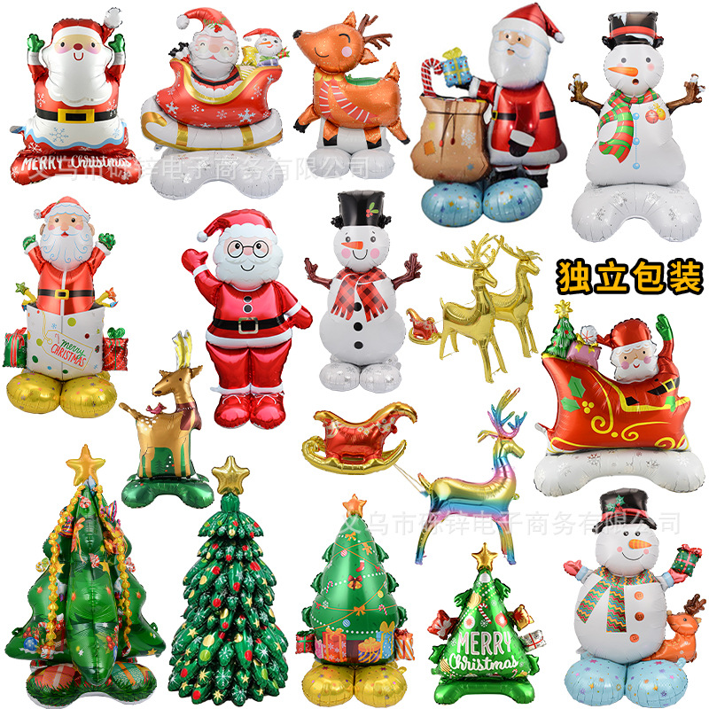 christmas new 3d standing balloon inflatable large christmas tree with base santa claus three-dimensional balloon wholesale