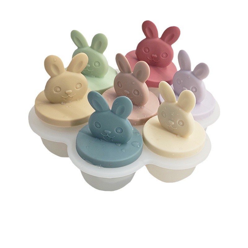 Ventas calientes de nuevos productos de silicona 7 agujeros caja de alimentos suplementarios de dibujos animados pequeña caja de pastel de silicona para bebés molde de hielo para bebés
