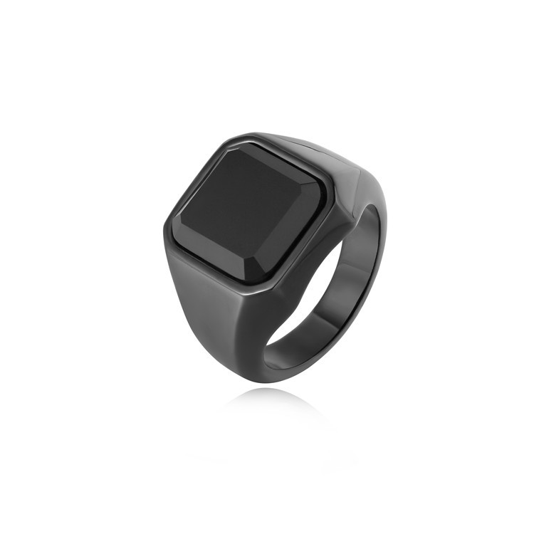Simple Style Square Titanium Steel Inlay Artificial Gemstones Men's Rings display picture 1