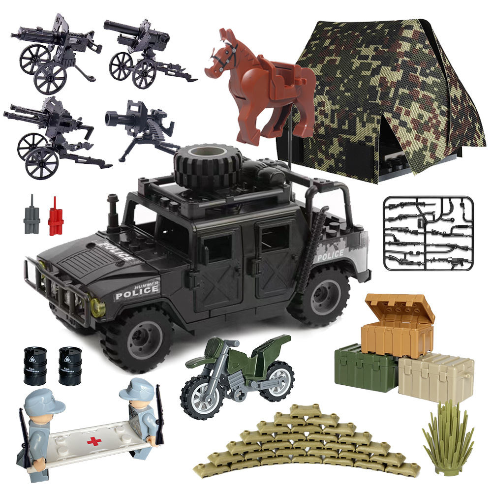 速卖通跨境步枪战马山炮机枪配件二战积木人偶军事玩具配件武器片