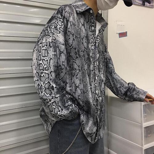 Spring and Autumn 2024 New Rugged Cool Ins Retro Dark Black Melancholy Snakeskin Pattern Long-Sleeve Shirt for Men and Women Couples Outerwear