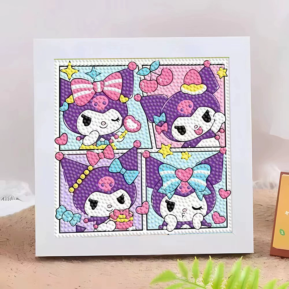 Кристальная вышивка DIY (Kuromi & KT Cat) 17×17 см фоторамка, набор наклеек в стиле мультфильма с полным заполнением