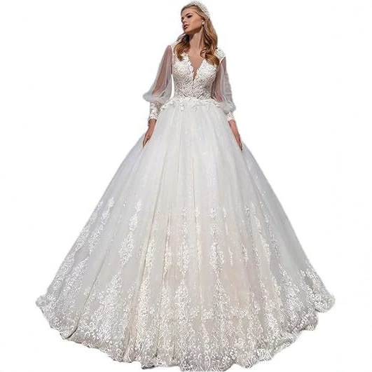Amazon supply long-sleeved lace high-end heavy-duty wedding dress bohemian style outdoor travel photography bridal evening gown Amazon supply long-sleeved lace high-end heavy-duty wedding dress bohemian style outdoor travel photography bridal evening gown
