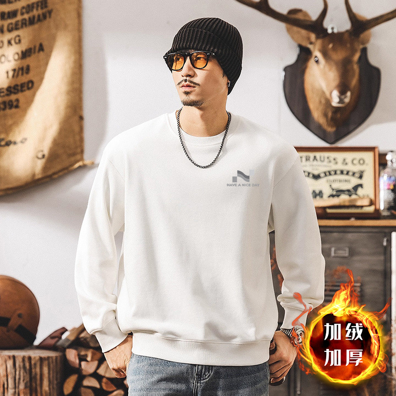 420g pesada camiseta de cuello redondo para niños primavera y otoño marca de tendencia suelta nueva chaqueta juvenil americana retro