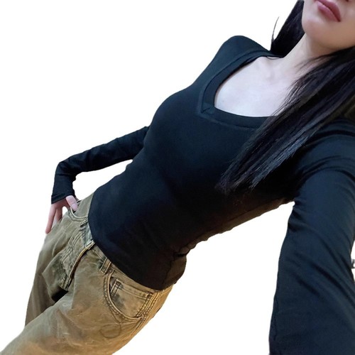 2025 Fall/Winter Women's All-Match V-Neck, Off-Shoulder Long-Sleeve T-Shirt: Slimming, Body-Sculpting Base Layer Top for a Chic, Curvy Look