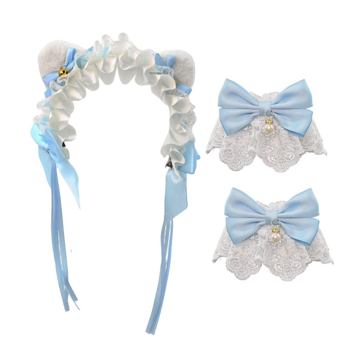 Lolita orejas de gato adornamiento de cabello arco campana de encaje borde clip de cabello banda de malla pulsera de hilo orejas de animales correa de cabello