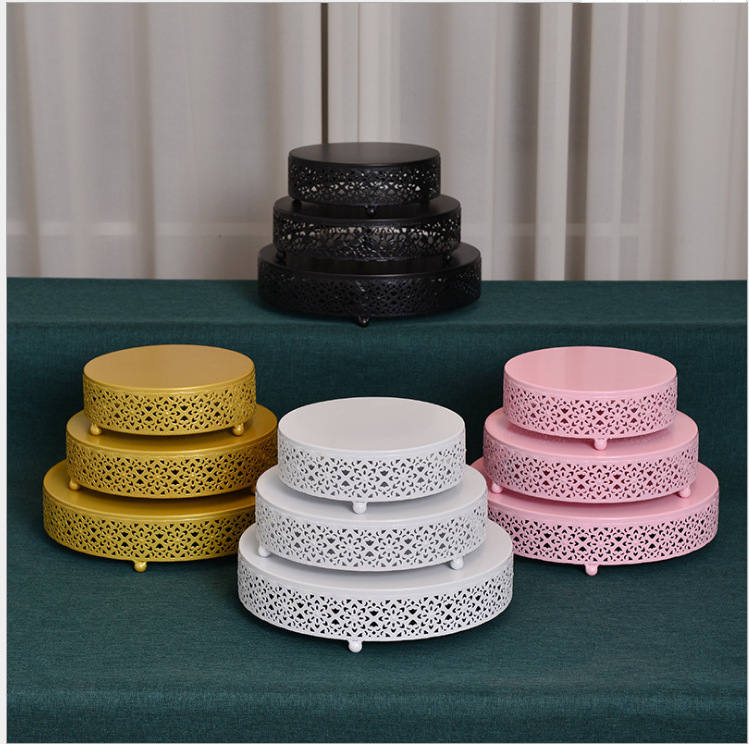 . De estilo europeo de hierro soporte de la torta accesorios de la boda bandeja de la torta de la pierna alta Placa de pastel de mesa de postre decoración de la torta de hierro