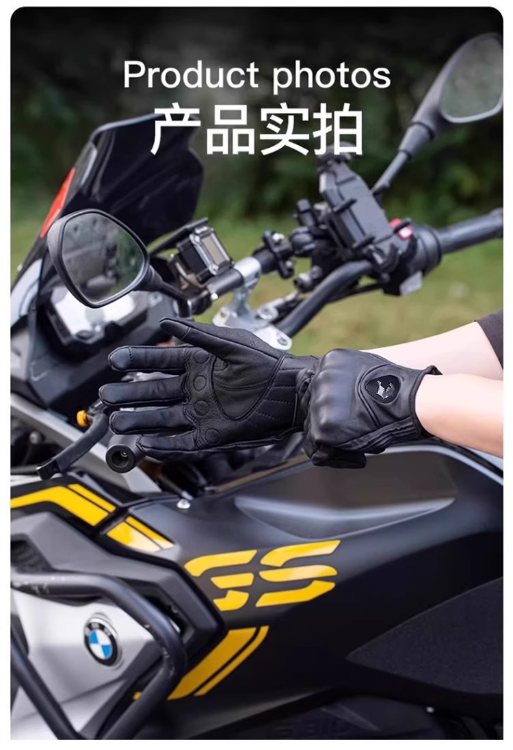 Motorcycle Spring and Summer Riding Gloves Full-Finger Genuine Leather Breathable Vintage Cruiser Motorcycle Protective Gear for Men and Women All Seasons