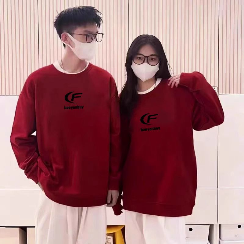 버건디 WEI YI 여성의 이른 봄 가을과 겨울 2024 드래곤 년 새 기모 미국 복고가없는 생활 년 옷