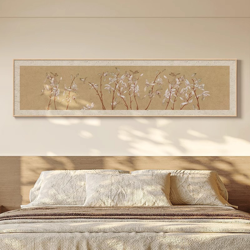 Medieval Style Bedroom Bedside Banner Flower Branch Decorative Painting Living Room Log Style Modern Simple Hanging Painting New Chinese Style Mural