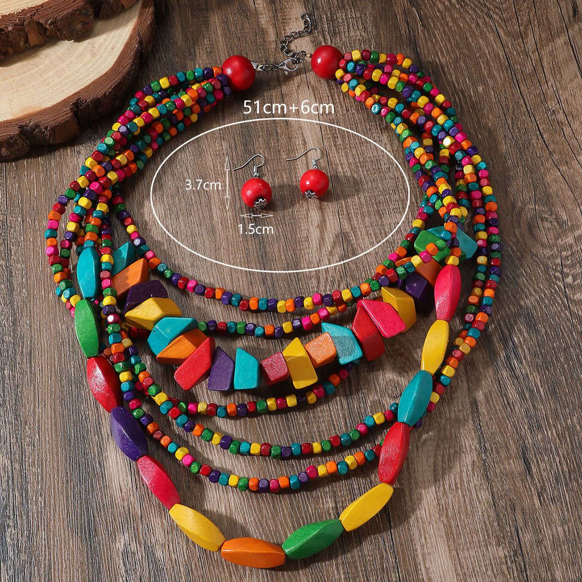 Retro Ethnic Style Bohemian Irregular Geometric Rhombus Resin Irregular Beaded Women's Earrings Necklace Jewelry Set display picture 14