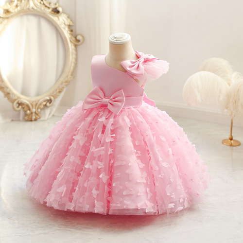 Princess Dress Net Fabric Children's Formal Wear 2025 New Girl Middle Childhood Puffed Skirt Birthday First Birthday Dress Wholesale