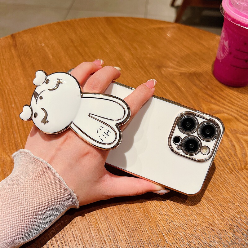 スマイリーフェイス長い耳かわいいウサギ折りたたみ携帯電話ケースホルダーリングバックル落下防止背面クリップ携帯電話ホルダー|undefined