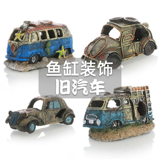 Aquarium Decoration Car Wreck Fish Tank Landscape Resin Crafts Fish and Shrimp Escape Ornaments Bus Bus