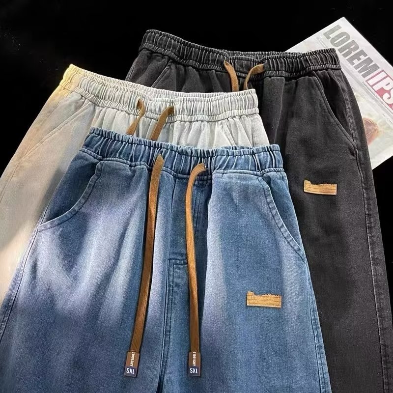 boy Elastic Waist Jeans For Men, Autumn Thin High Street Ins Pants, Loose Straight Trendy Brand, European And American_viptrois.com