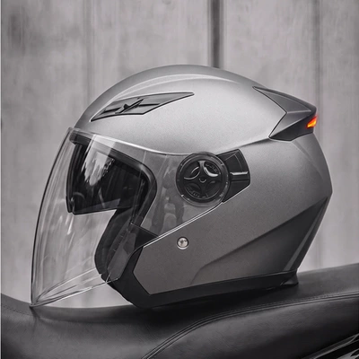 LED tail light, half helmet, Motosiklet kaskı (dəbilqə) - titanium-gray-msuitable-for-head-circumference-57-58-cm