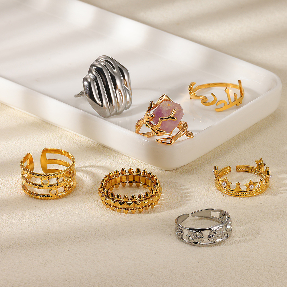 0.03µm-0.05µm Gold Plating Thickness PVD Coated Real Gold Plated Geometric 304 Stainless Steel Simple Style IG Style Waterproof Non Tarnish Rings