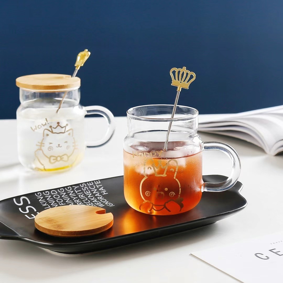 Creativo lindo de dibujos animados patrón de gato de cristal taza de mezcla de regalo con tapa de logotipo de Publicidad taza de café