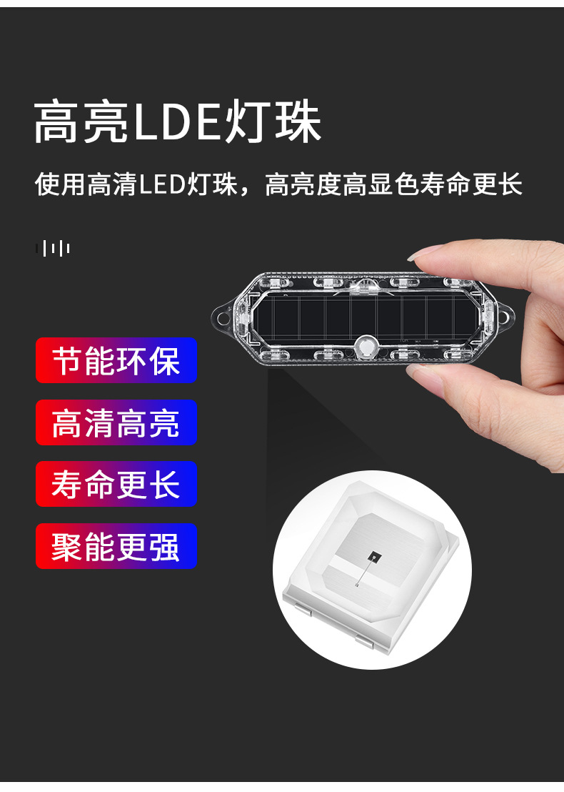 Motorcycle Solar Flash Warning Light, Electric Vehicle Night Anti-Rear Collision Flash Light, Car Breathing Rear Tail Light
