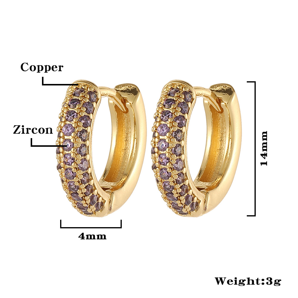 Fashion Round Copper Gold Plated Zircon Earrings 1 Pair