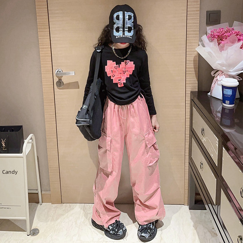 Girls' Set Autumn Long-Sleeve T-Shirt  New Trendy Straight Leg Pants Casual Outfit Two-Piece Set