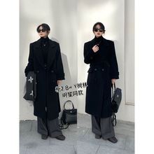 泽黛佳伊柜2.8W 明星同款重磅100纯羊毛奢簰风翻领西装羊毛呢大衣