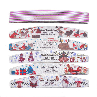 Cross-border special Christmas theme printing half moon nail file durable double-sided grinding strip washable nail file