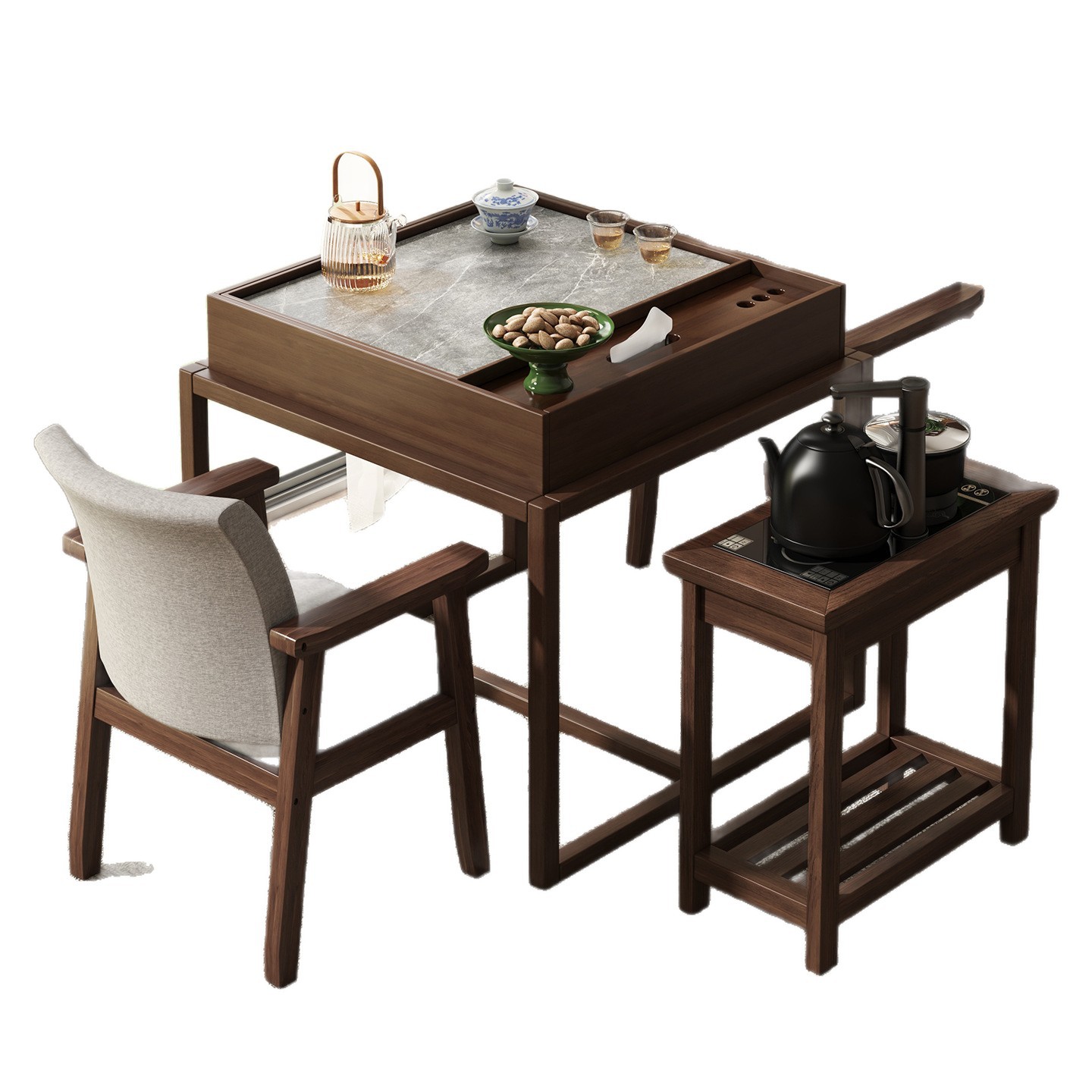 Mesa de té de madera sólida del balcón, nueva mesa cuadrada china, mesa casera simple, mesa de té cuadrada Zen casual