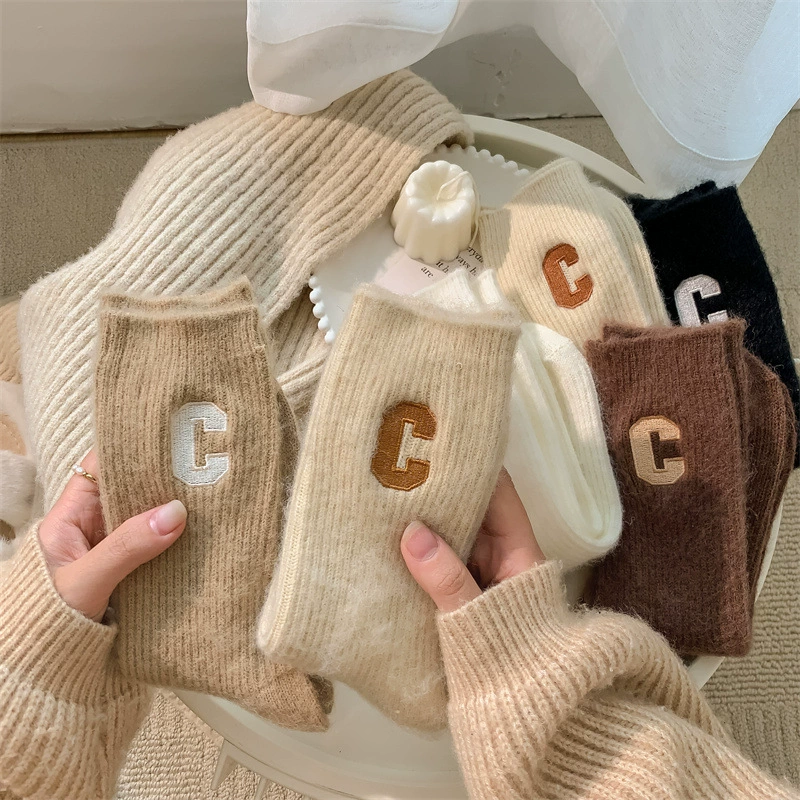 Woolen demi-season Japanese brand cashmere keep warm knee socks, increased thickness, mid-length