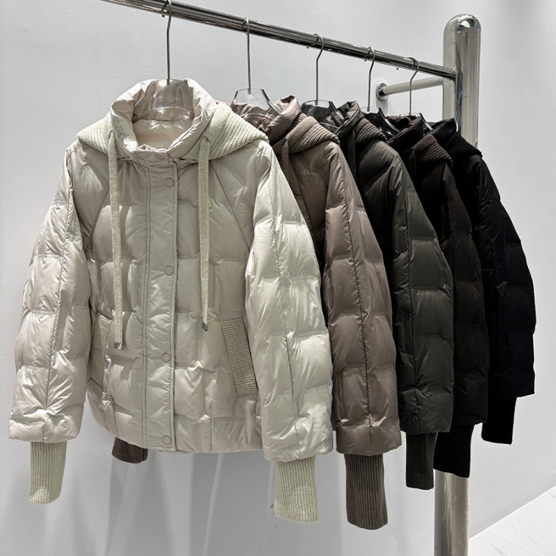 跨境秋冬新款羽绒服女短款休闲百搭保暖白鸭绒针织帽可拆卸外套潮|undefined